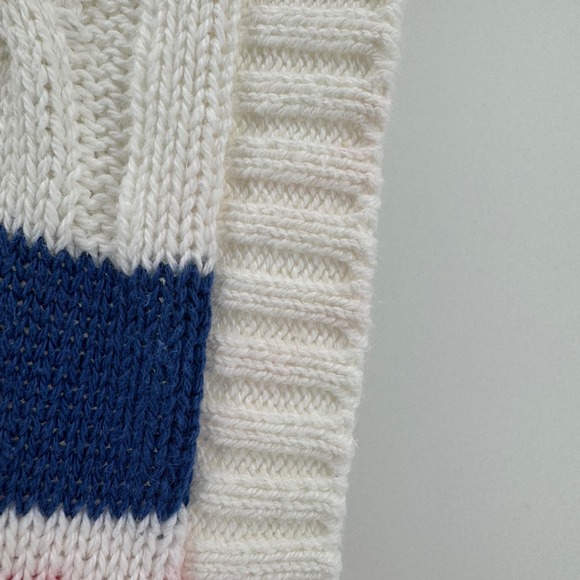 Reebok Vintage Cable Knit Sweater Vest White Blue Red Stripe V Neck Women's S/M - Picture 6 of 9